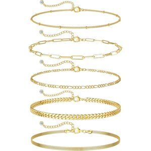Women14K Gold Waterproof Plated Stackable Cuban Link Bracelets